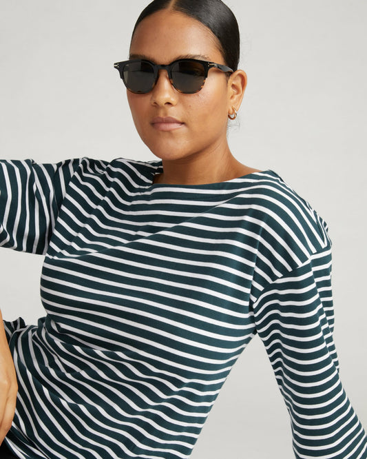 Montauk Breton Stripe Bell Sleeve Top - Deep Sea/White Stripe | Universal Standard