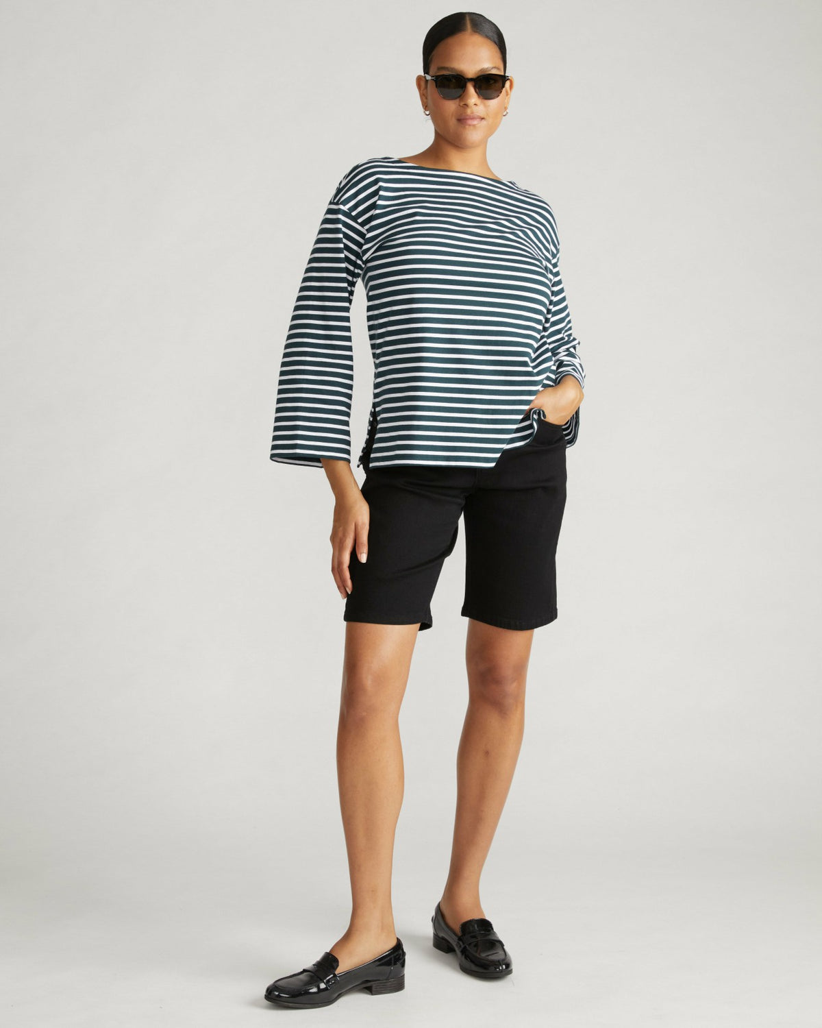 Montauk Breton Stripe Bell Sleeve Top - Deep Sea/White Stripe | Universal Standard