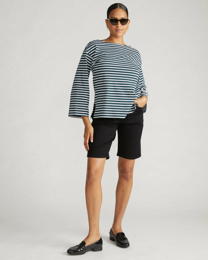 Montauk Breton Stripe Bell Sleeve Top - Deep Sea/White Stripe | Universal Standard