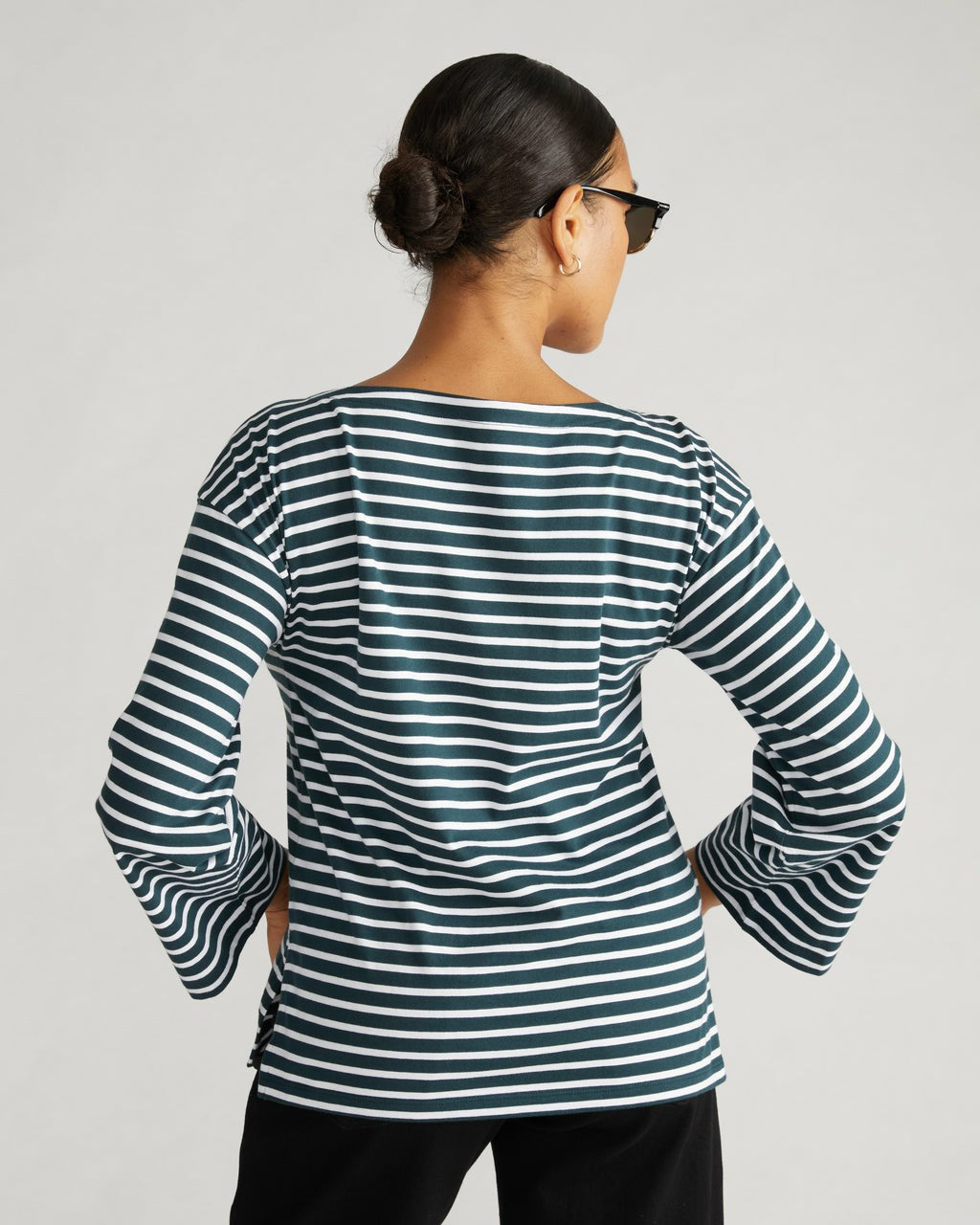Montauk Breton Stripe Bell Sleeve Top - Deep Sea/White Stripe | Universal Standard