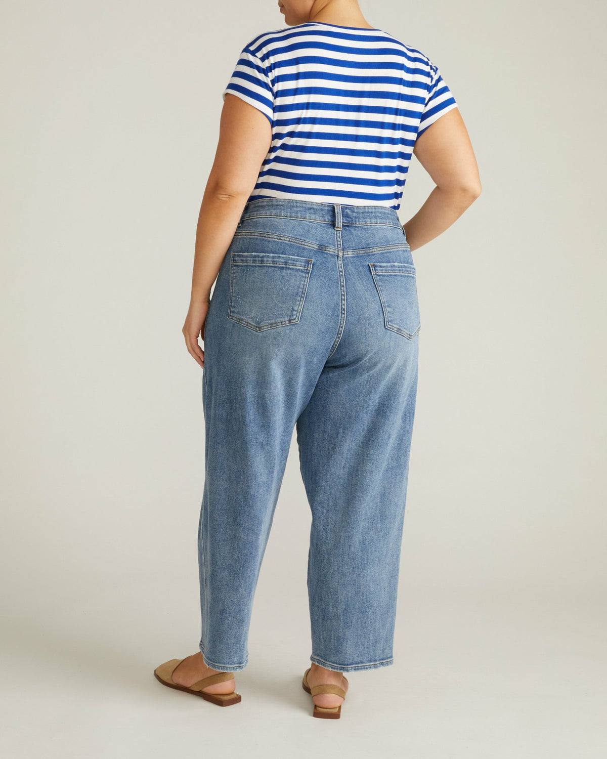 Ashley V Neck Cap Sleeve Tee - Hammersmith Blue/White Stripe | Universal Standard