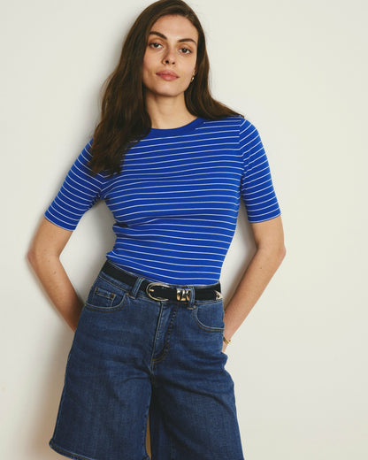 Classic Ribbed Tee - Bright Blue/White Microstripe | Universal Standard