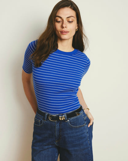 Classic Ribbed Tee - Bright Blue/White Microstripe | Universal Standard