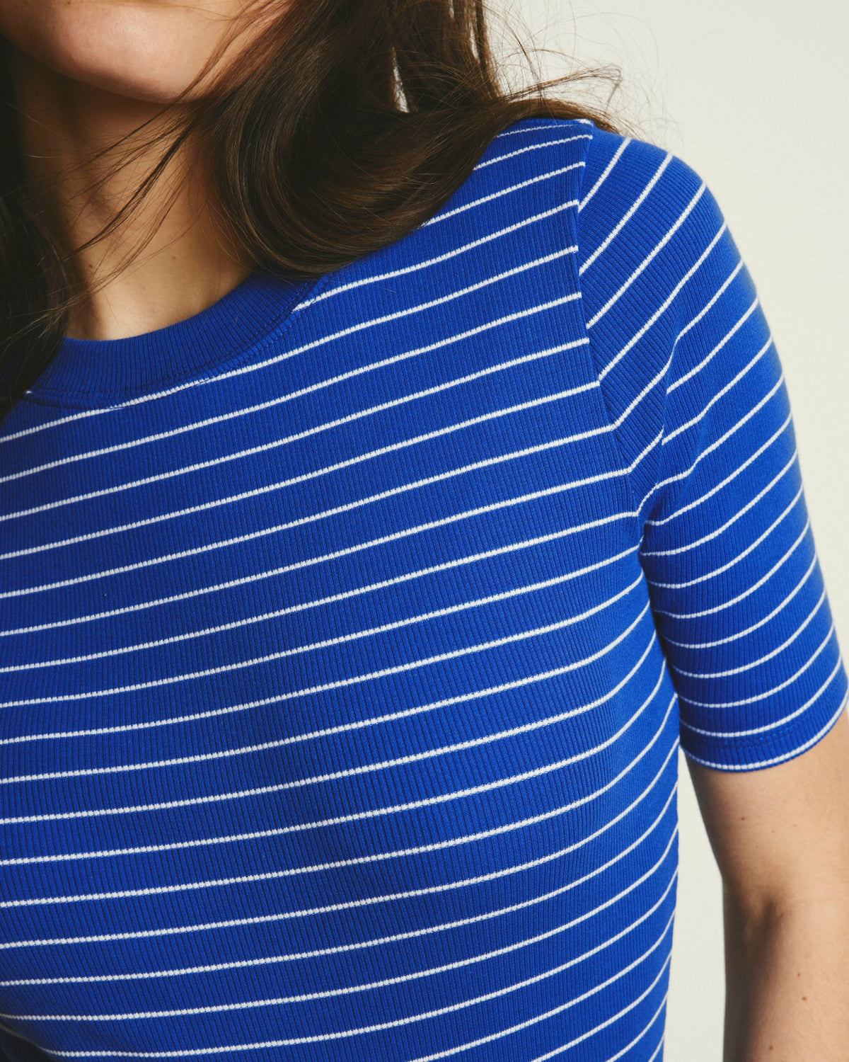 Classic Ribbed Tee - Bright Blue/White Microstripe | Universal Standard