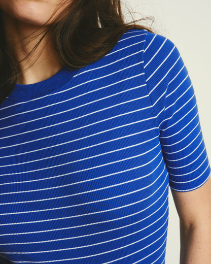 Classic Ribbed Tee - Bright Blue/White Microstripe | Universal Standard