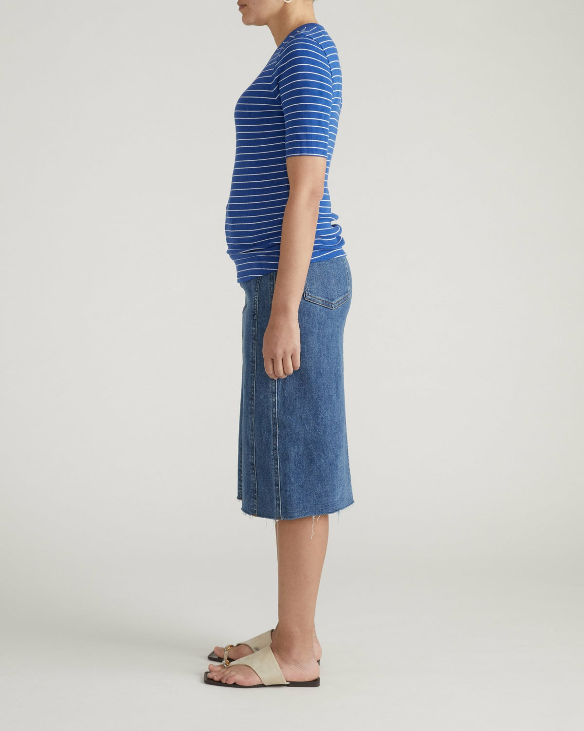 Classic Ribbed Tee - Bright Blue/White Microstripe | Universal Standard