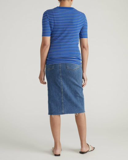 Classic Ribbed Tee - Bright Blue/White Microstripe | Universal Standard