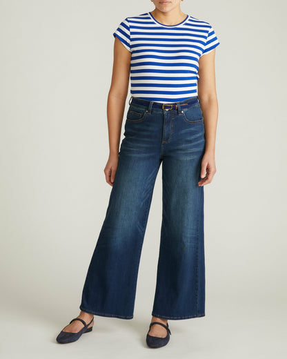 Ashley Cap Sleeve Tee - Hammersmith Blue/White Stripe | Universal Standard