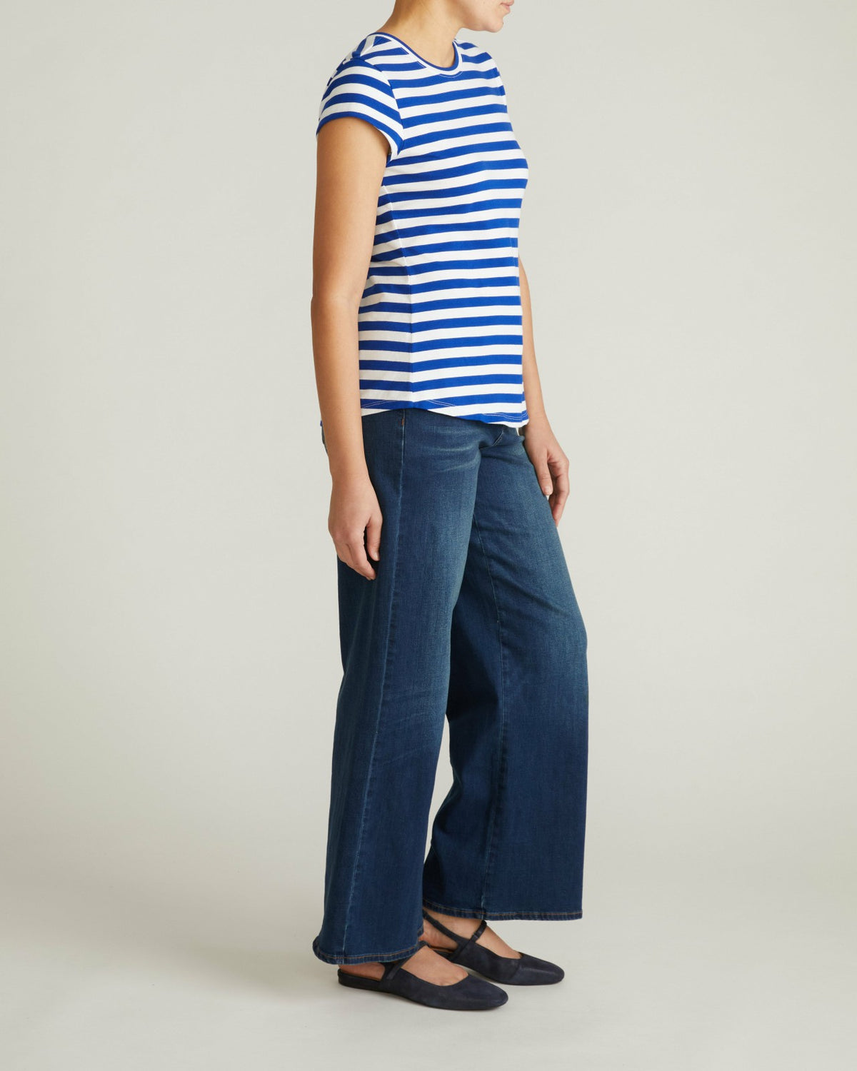 Ashley Cap Sleeve Tee - Hammersmith Blue/White Stripe | Universal Standard