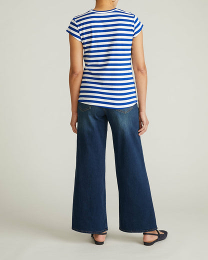 Ashley Cap Sleeve Tee - Hammersmith Blue/White Stripe | Universal Standard