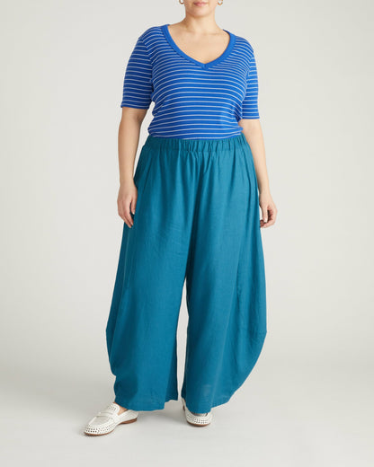 Classic V-Neck Ribbed Tee - Bright Blue/White Microstripe | Universal Standard