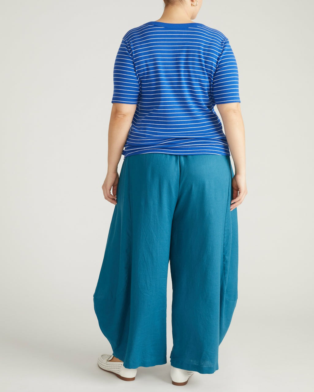 Classic V-Neck Ribbed Tee - Bright Blue/White Microstripe | Universal Standard