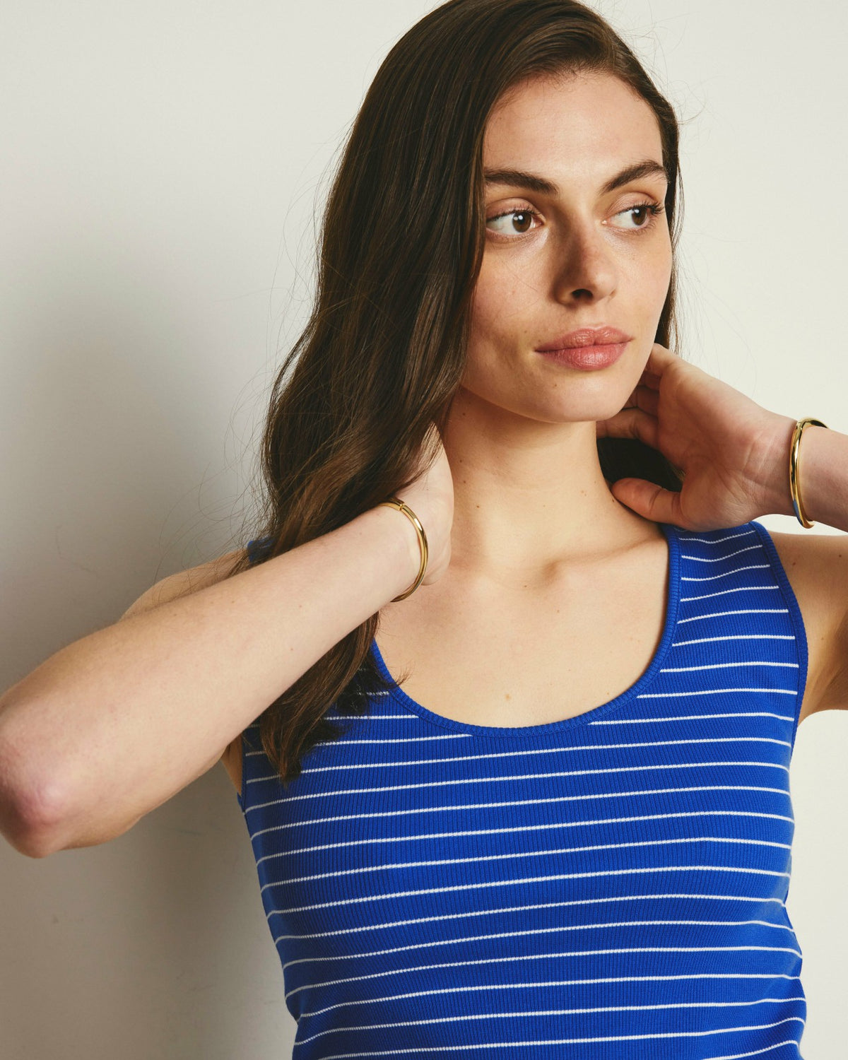 Daisy Ribbed Tank - Bright Blue/White Microstripe | Universal Standard