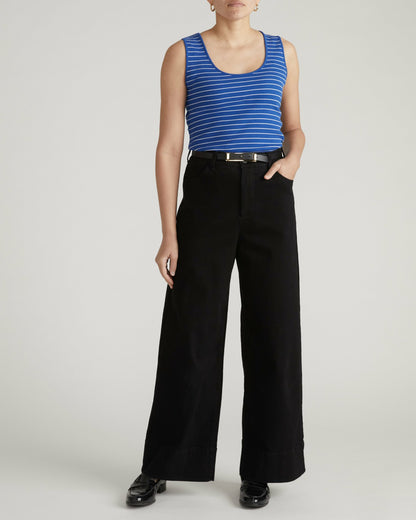 Daisy Ribbed Tank - Bright Blue/White Microstripe | Universal Standard