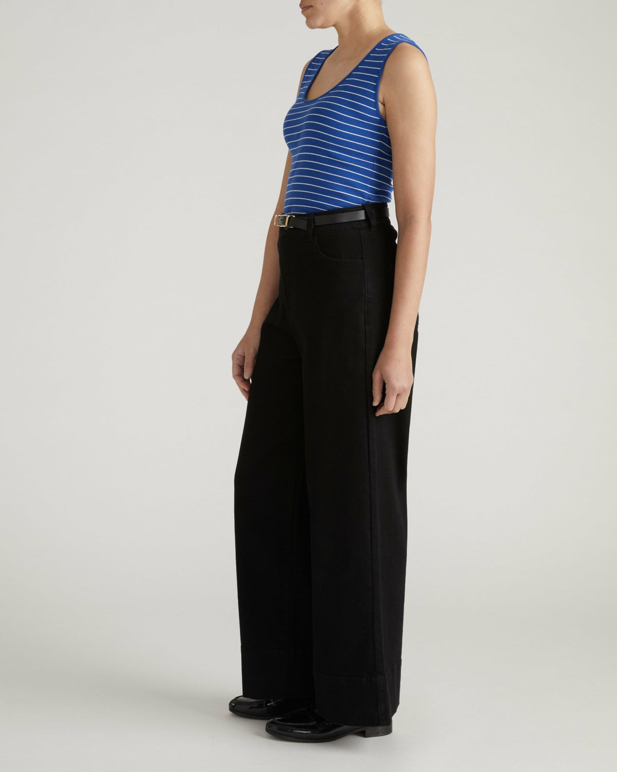 Daisy Ribbed Tank - Bright Blue/White Microstripe | Universal Standard