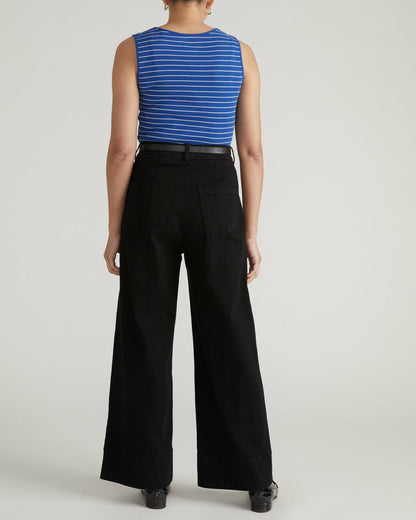 Daisy Ribbed Tank - Bright Blue/White Microstripe | Universal Standard