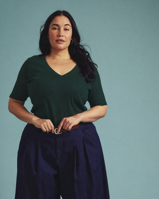 Classic V-Neck Ribbed Tee - Conifer | Universal Standard