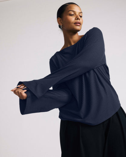 Yasmin Flare Sleeve Ribbed Top - Midnight | Universal Standard