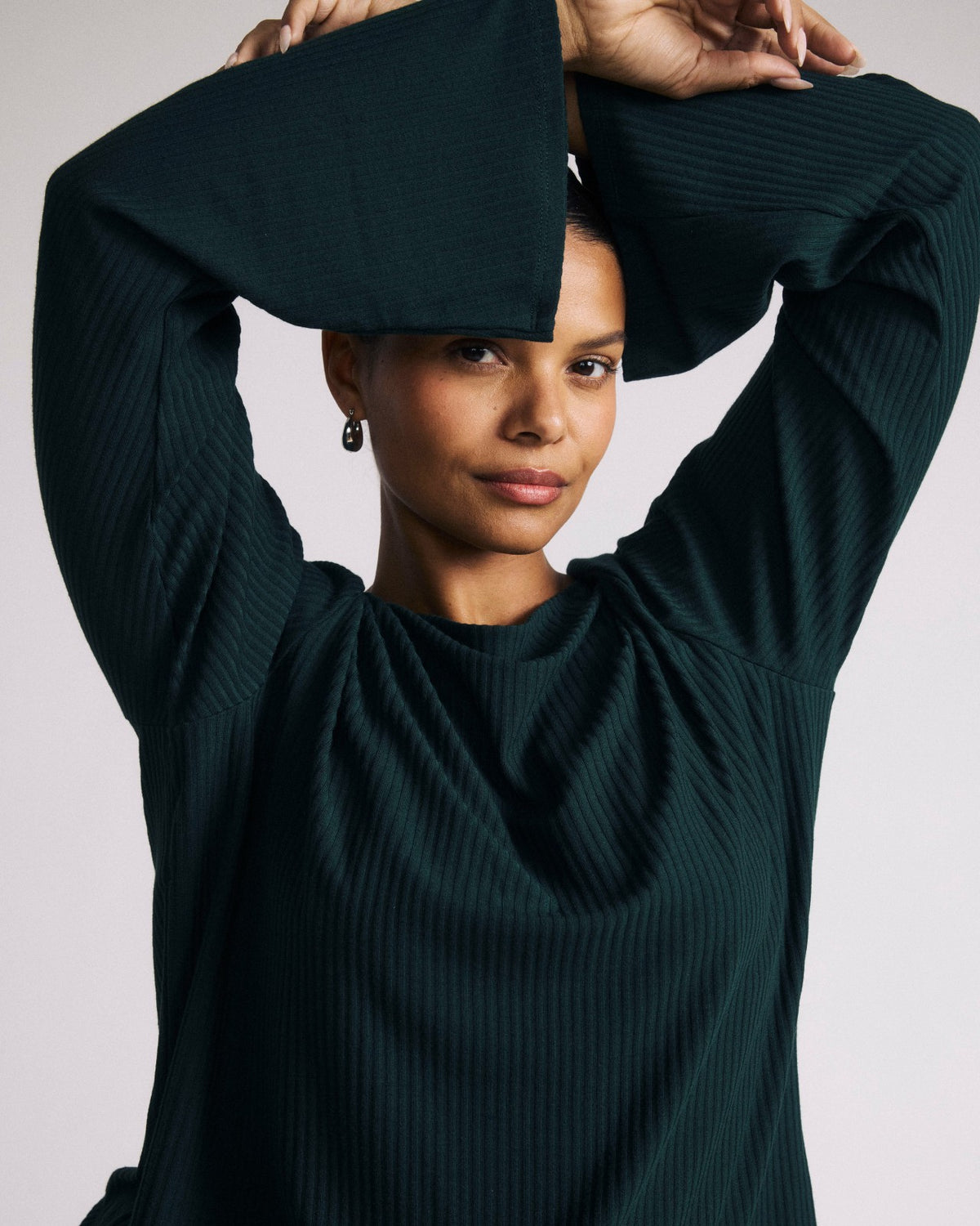 Yasmin Flare Sleeve Ribbed Top - Forest Green | Universal Standard
