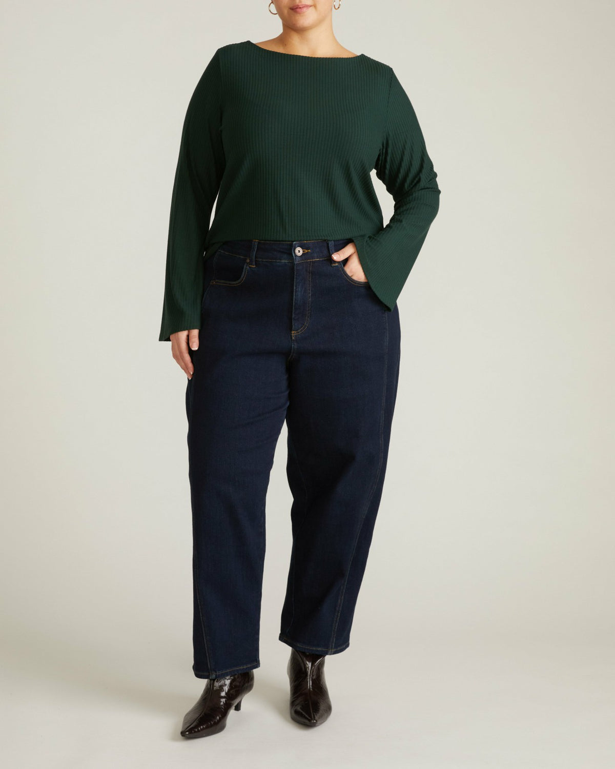 Yasmin Flare Sleeve Ribbed Top - Forest Green | Universal Standard
