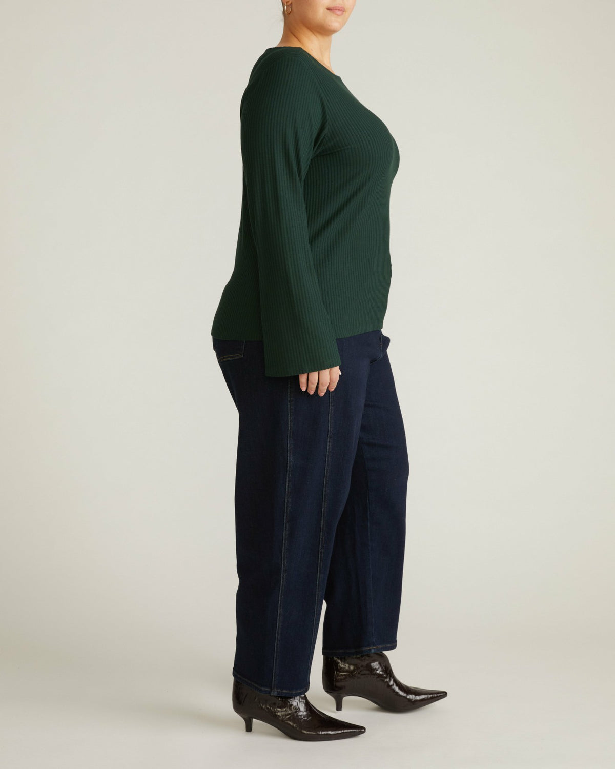 Yasmin Flare Sleeve Ribbed Top - Forest Green | Universal Standard