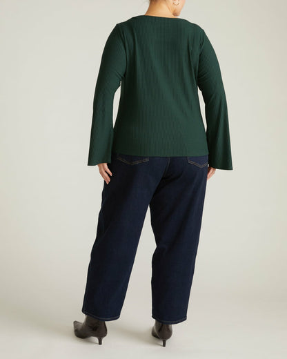 Yasmin Flare Sleeve Ribbed Top - Forest Green | Universal Standard