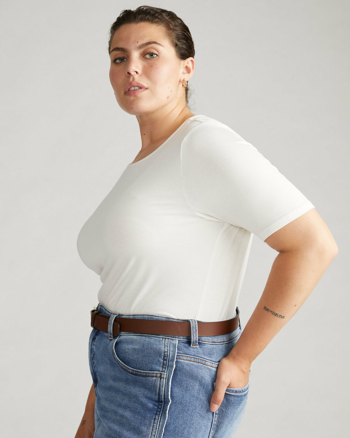 Lily Liquid Jersey Crew Neck Stovepipe Tee - White | Universal Standard