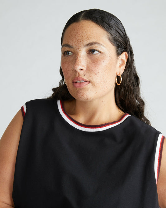 Patti Muscle Tank - Black/Striped Trim | Universal Standard