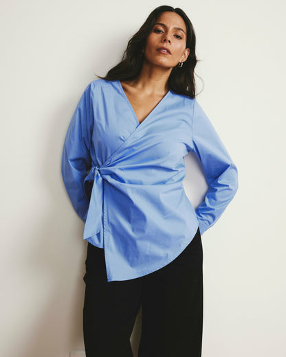 Beacon Stretch Poplin Wrap Shirt - Soft Blue | Universal Standard