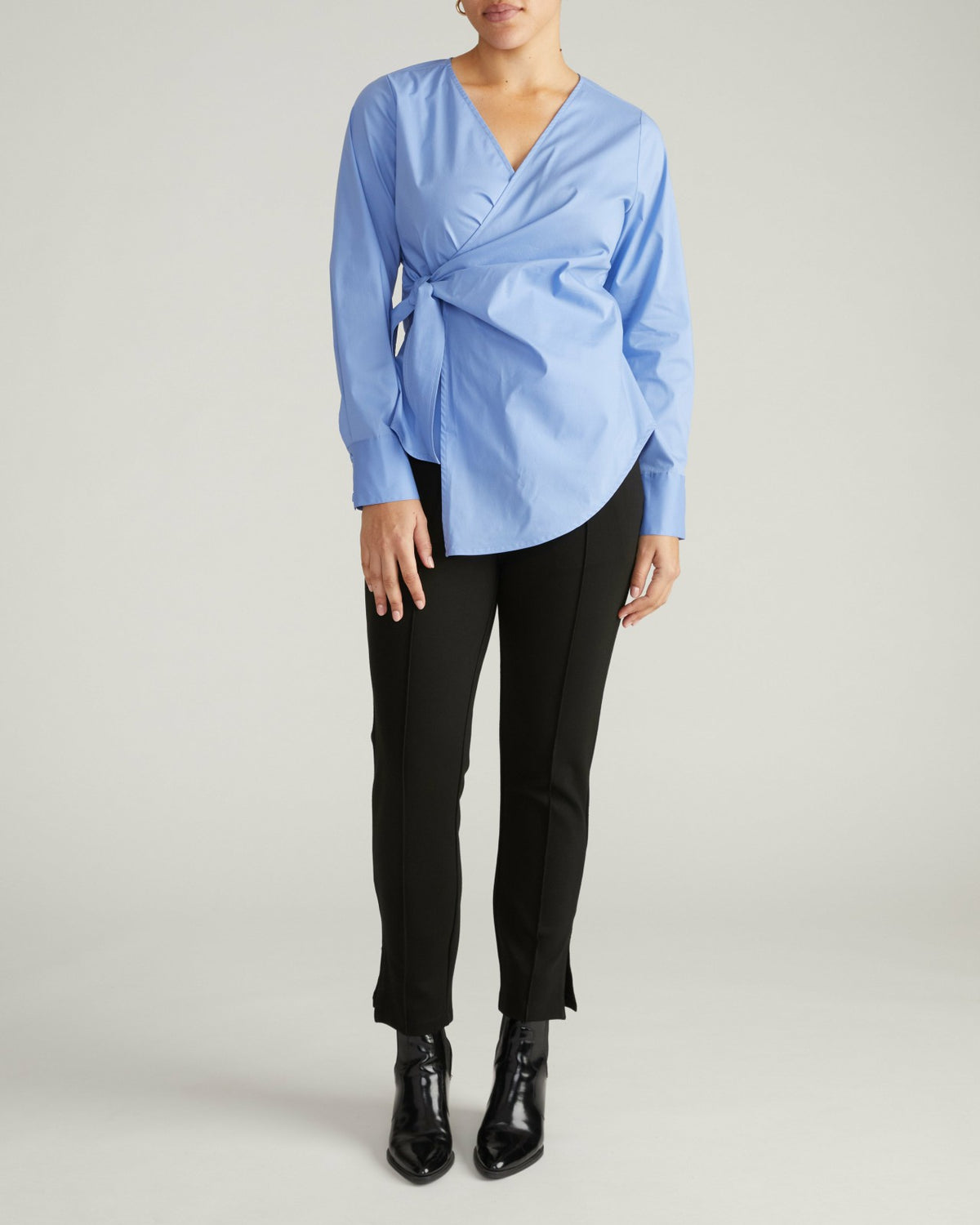 Beacon Stretch Poplin Wrap Shirt - Soft Blue | Universal Standard