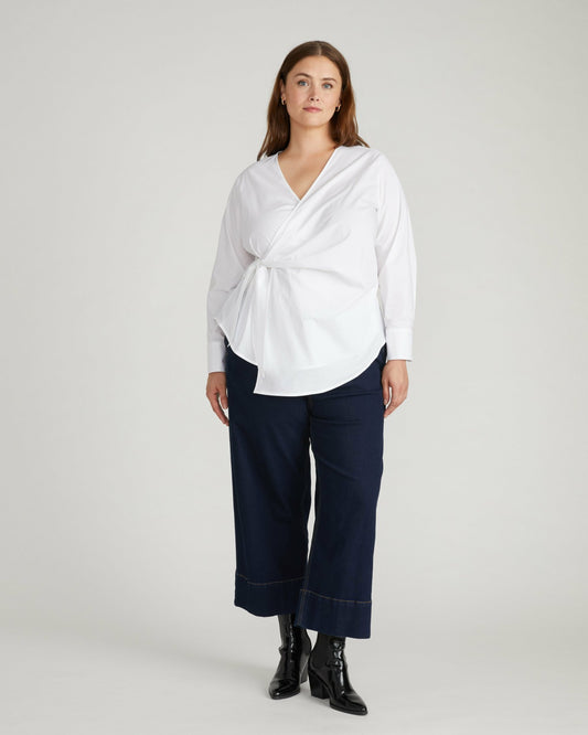 Beacon Stretch Poplin Wrap Shirt - White | Universal Standard