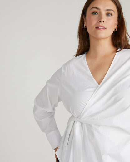 Beacon Stretch Poplin Wrap Shirt - White | Universal Standard