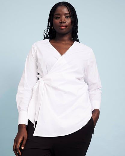 Beacon Stretch Poplin Wrap Shirt - White | Universal Standard