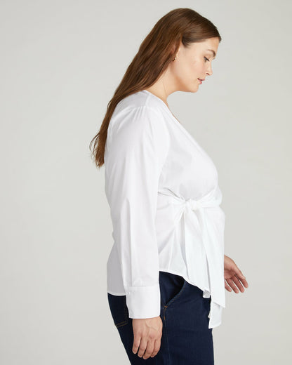 Beacon Stretch Poplin Wrap Shirt - White | Universal Standard