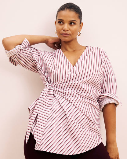Beacon Stretch Poplin Wrap Shirt - Lilac Multi Stripe | Universal Standard