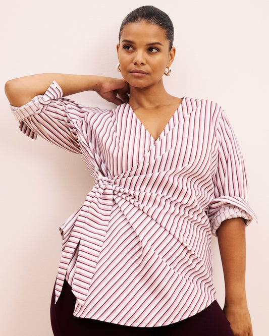 Beacon Stretch Poplin Wrap Shirt - Lilac Multi Stripe | Universal Standard