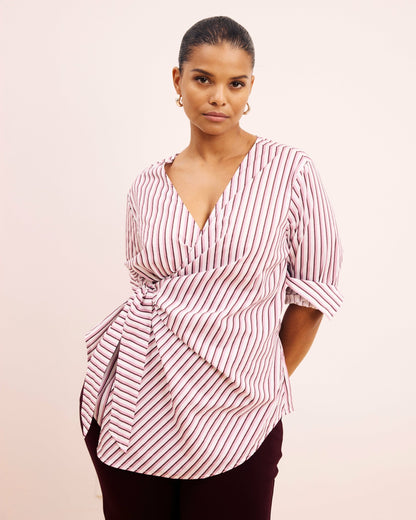Beacon Stretch Poplin Wrap Shirt - Lilac Multi Stripe | Universal Standard