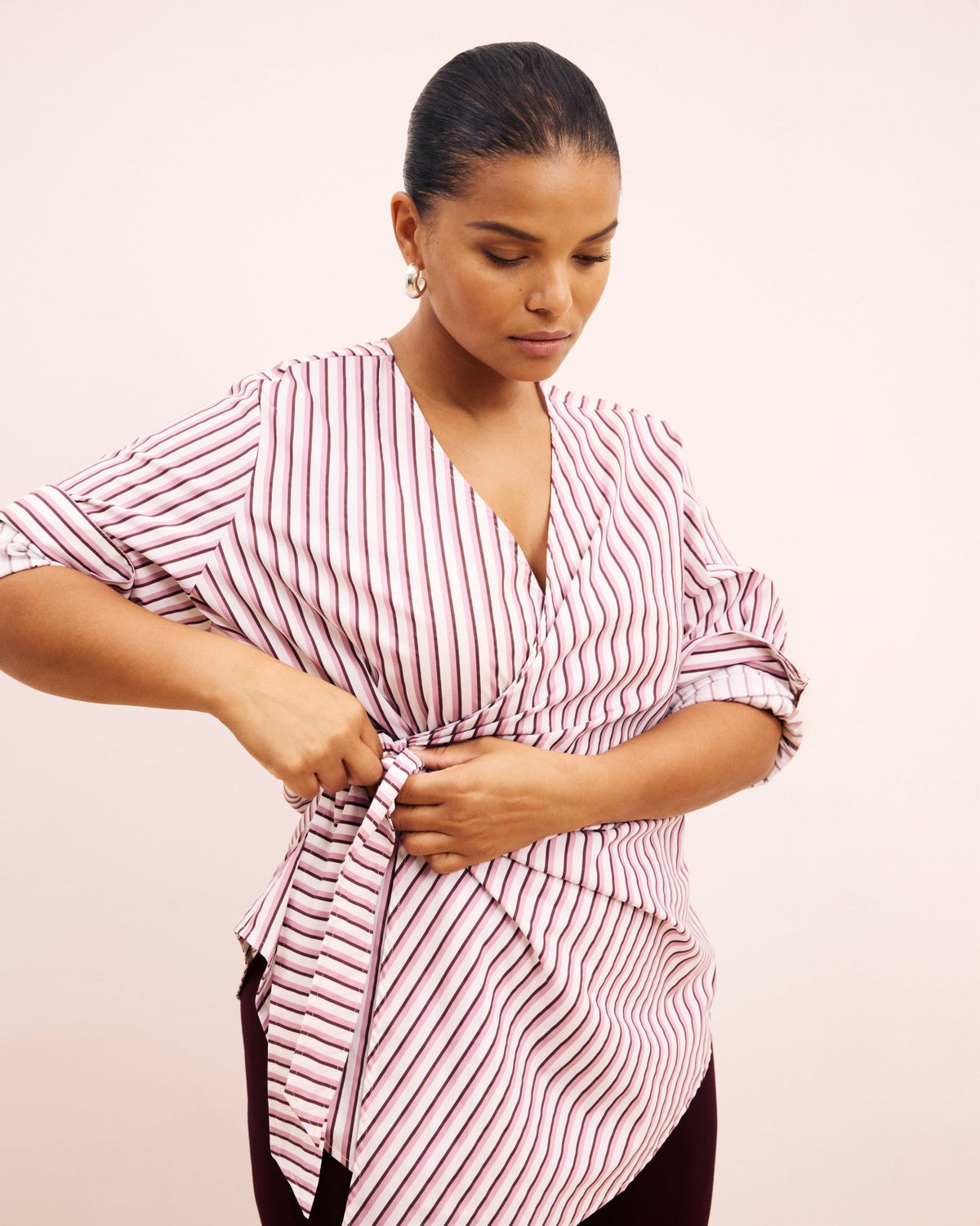 Beacon Stretch Poplin Wrap Shirt - Lilac Multi Stripe | Universal Standard