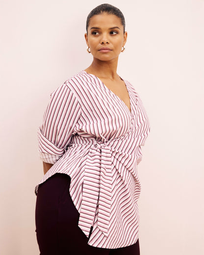 Beacon Stretch Poplin Wrap Shirt - Lilac Multi Stripe | Universal Standard