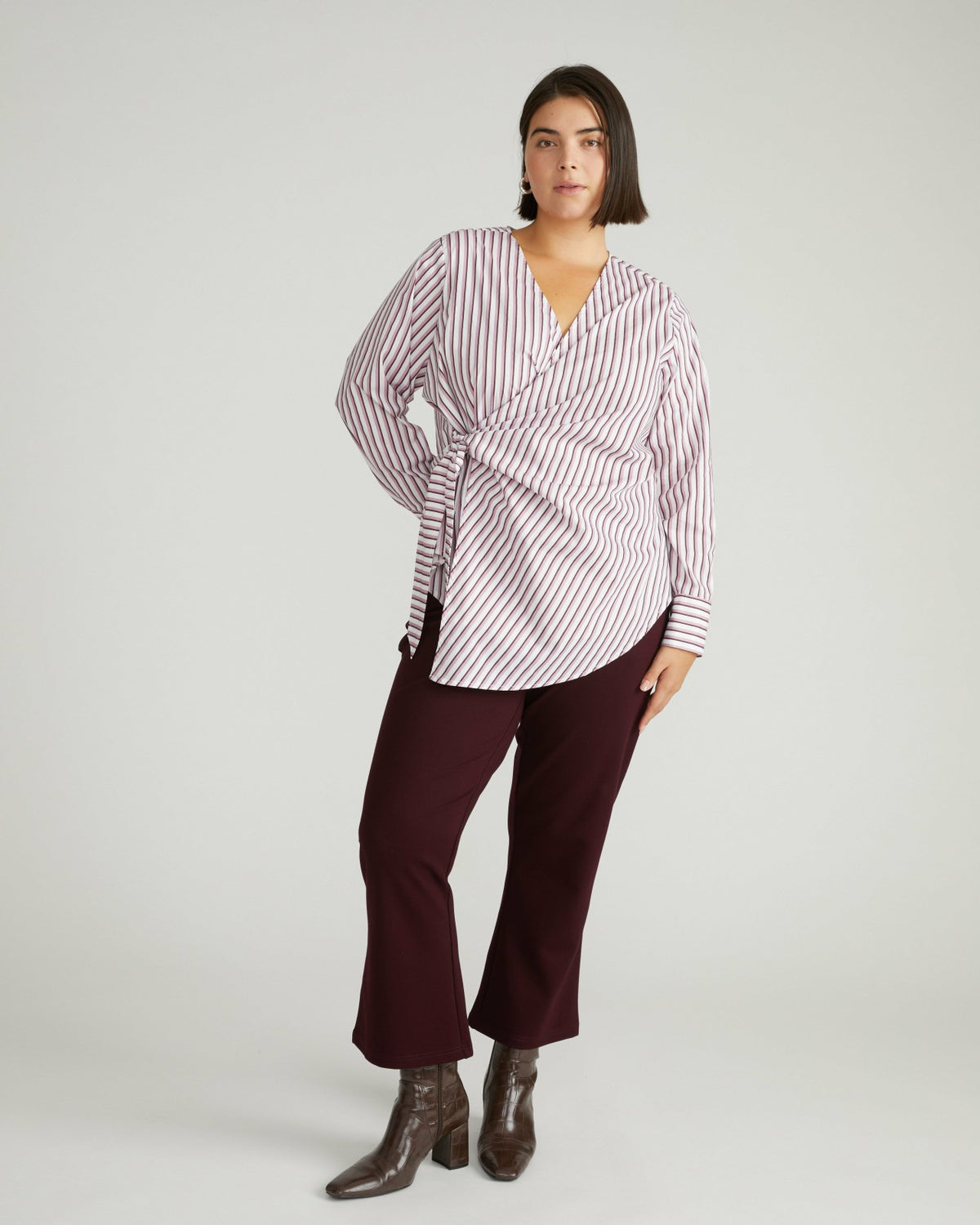 Beacon Stretch Poplin Wrap Shirt - Lilac Multi Stripe | Universal Standard
