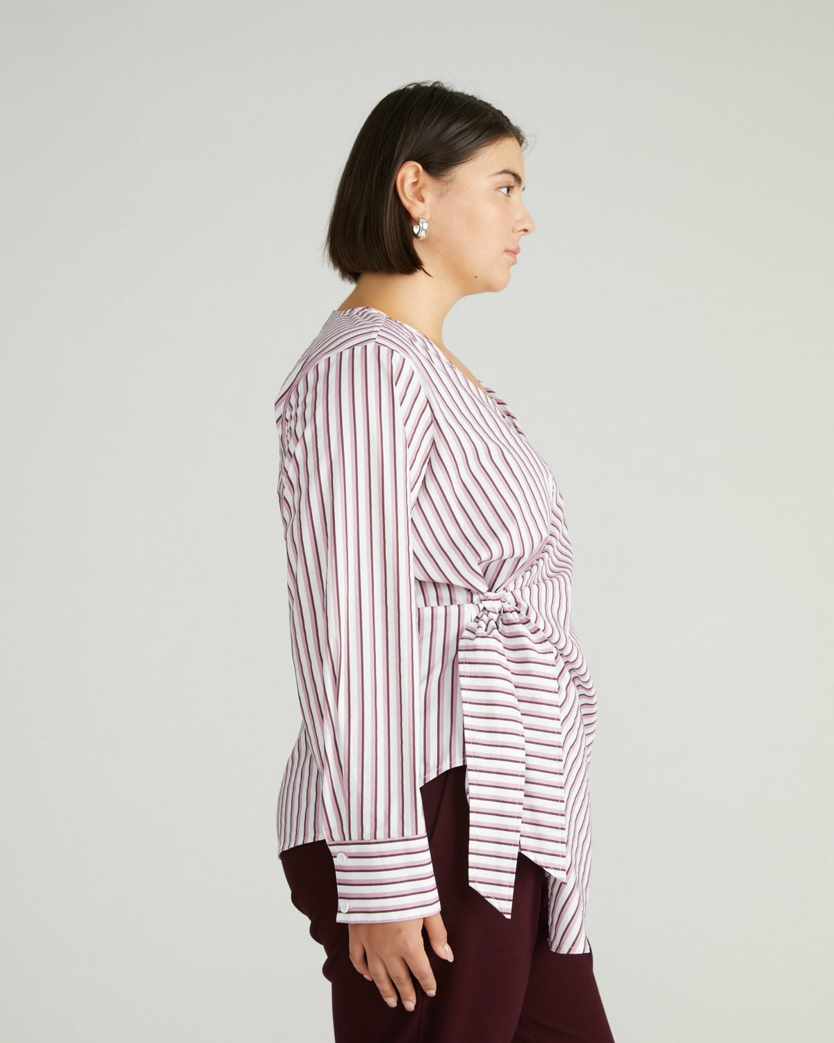 Beacon Stretch Poplin Wrap Shirt - Lilac Multi Stripe | Universal Standard