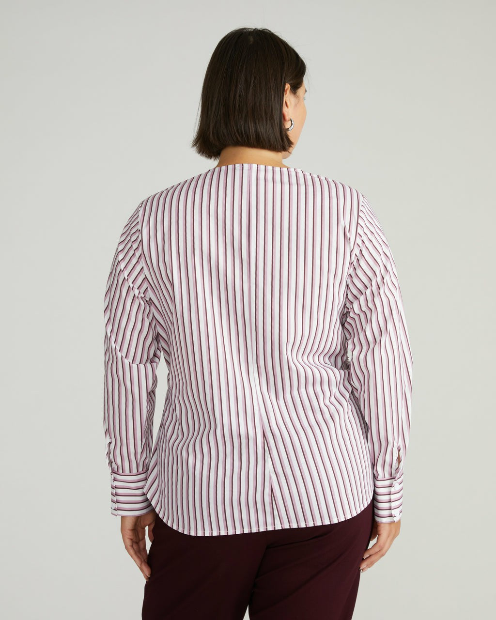 Beacon Stretch Poplin Wrap Shirt - Lilac Multi Stripe | Universal Standard