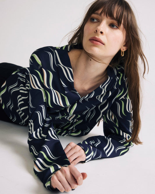 Cambria Soft Satin Blouse - Paddington Ribbon Print | Universal Standard