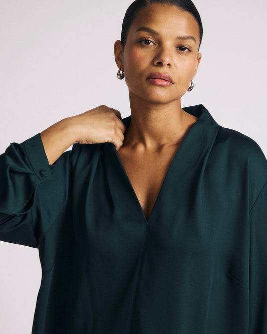 Cambria Soft Satin Blouse - Forest Green | Universal Standard