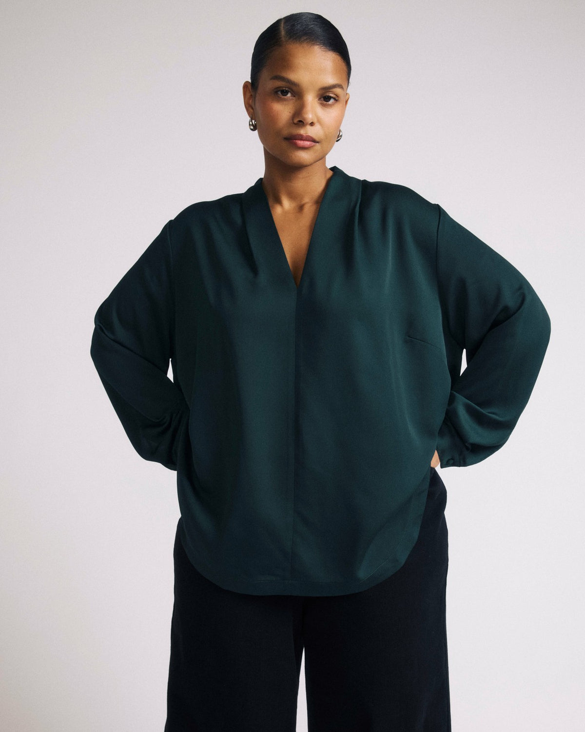 Cambria Soft Satin Blouse - Forest Green | Universal Standard