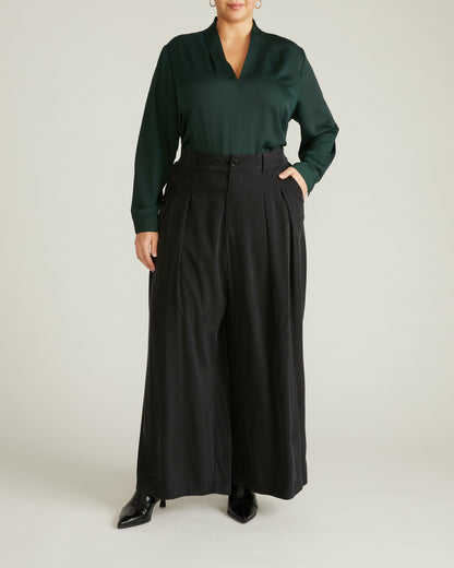 Cambria Soft Satin Blouse - Forest Green | Universal Standard