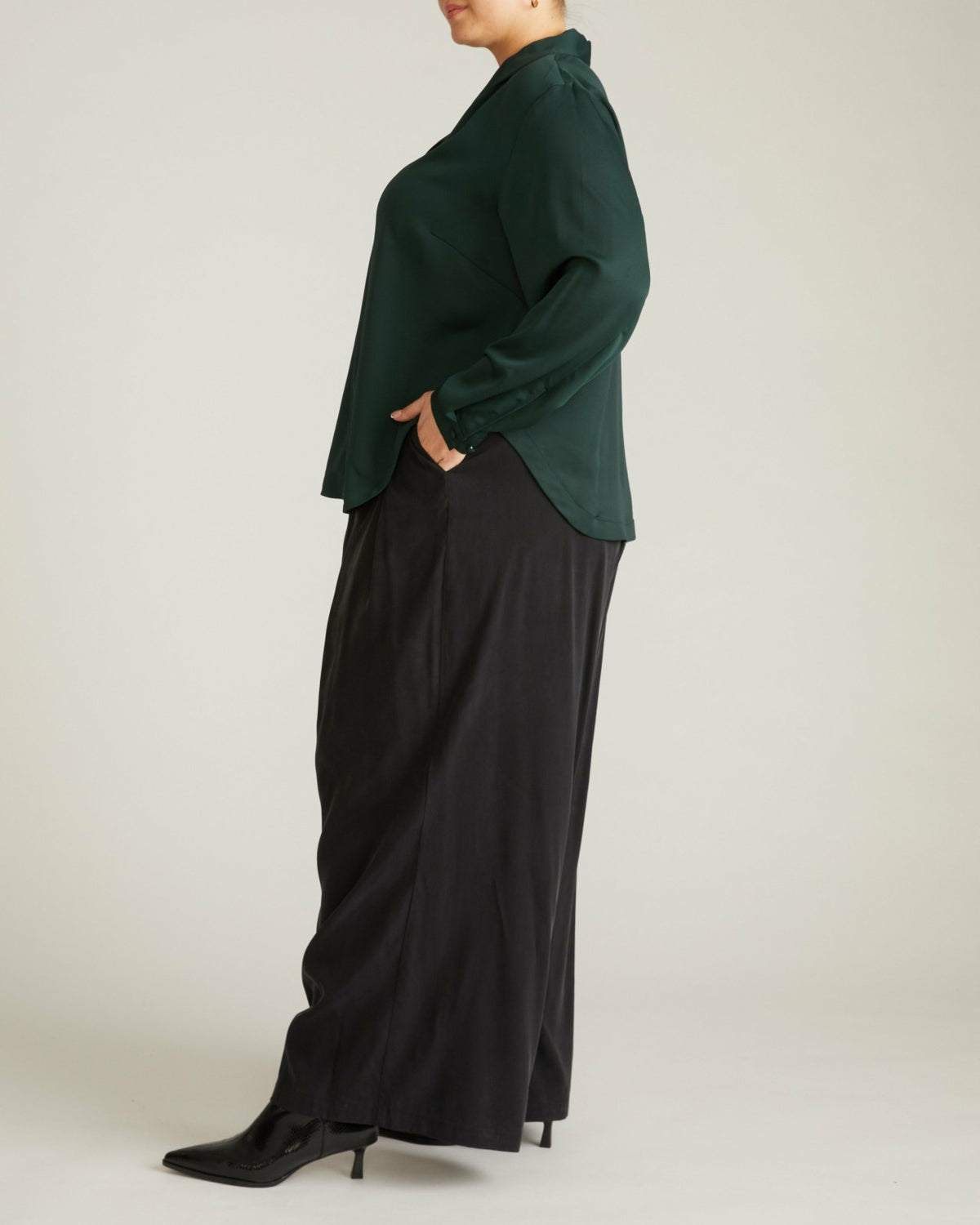 Cambria Soft Satin Blouse - Forest Green | Universal Standard