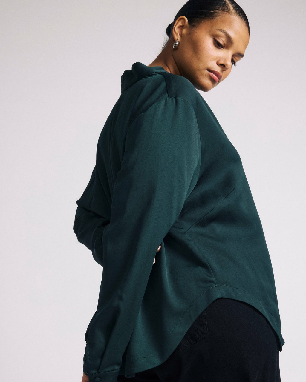 Cambria Soft Satin Blouse - Forest Green | Universal Standard