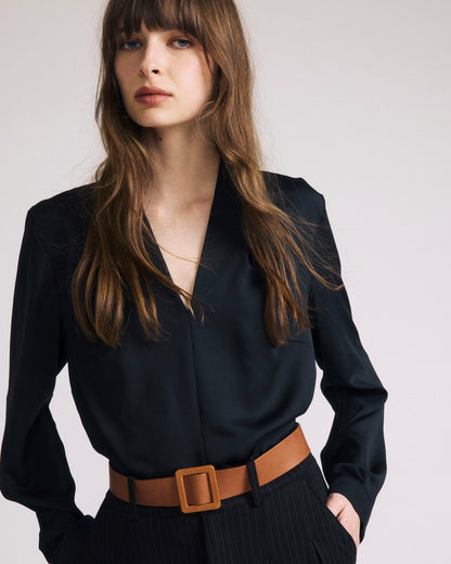Cambria Soft Satin Blouse - Black | Universal Standard