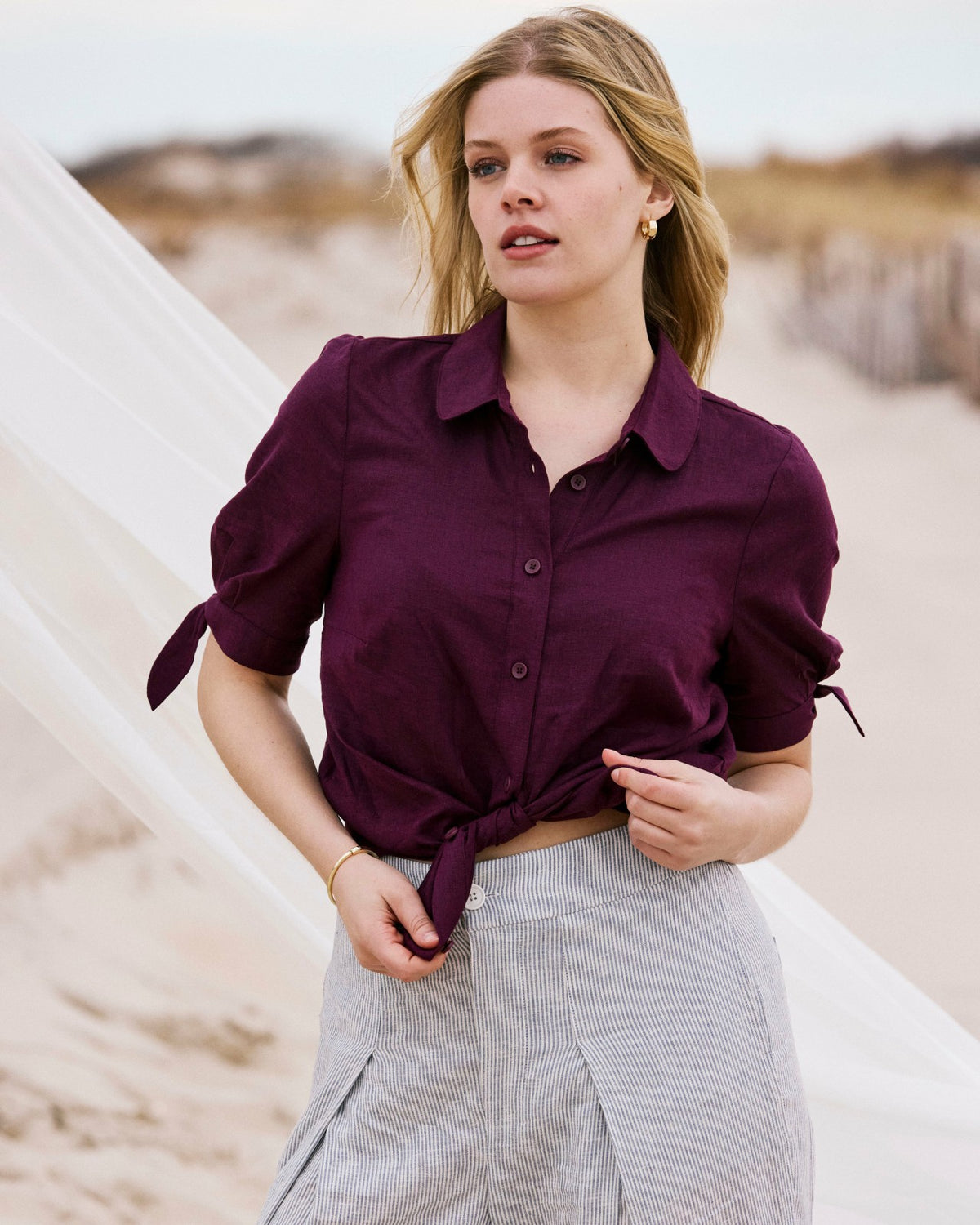 Luisa Short Sleeve Linen Blend Shirt - Acai | Universal Standard